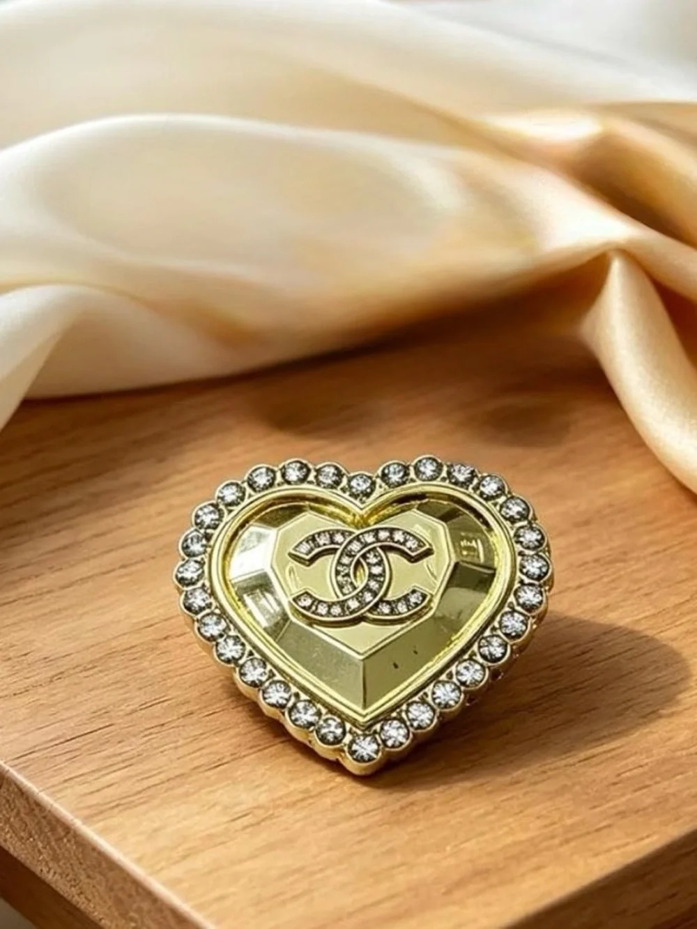 CHANEL Heart Logo Crystal Brooch
